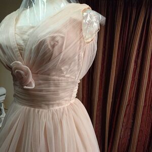 Vintage Pink Party/Prom/Tea Length/Cinderella Chiffon V neck Dress Cottagecore
